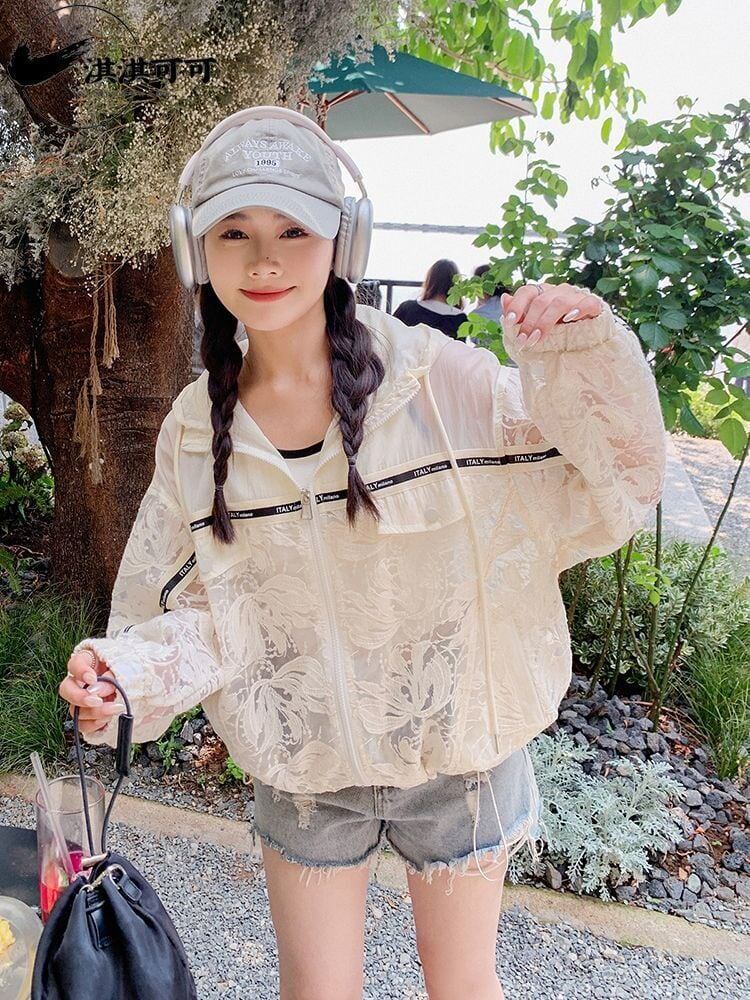 数量限定 透け感 美人度アップ 日焼け対策 冷房対策 UVカット フード付き パーカー＜S-4975＞
