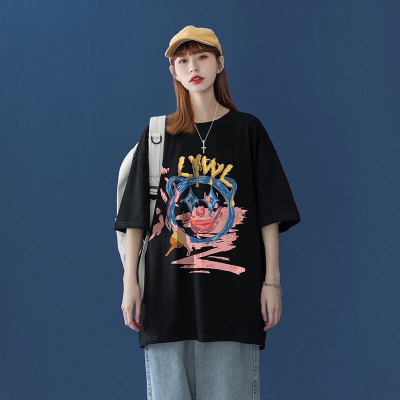 話題沸騰中 ゆったり カジュアル プリント 2色半袖Tシャツ＜S-8159＞