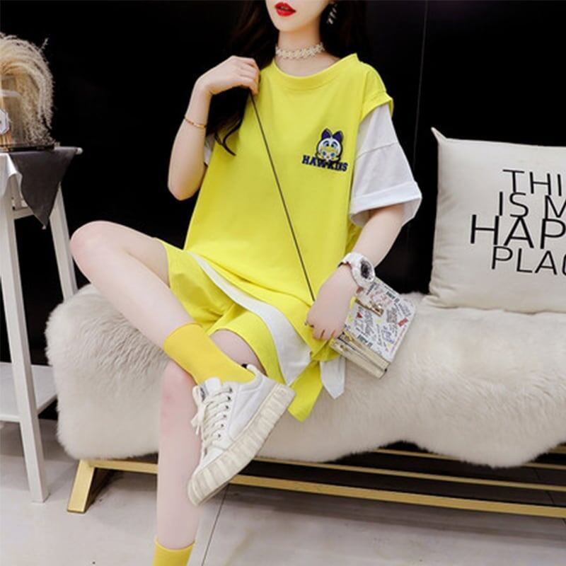 ルーズ 切り替え 美人度アップ Tシャツ＋ショートパンツ セットアップ＜S-3310＞