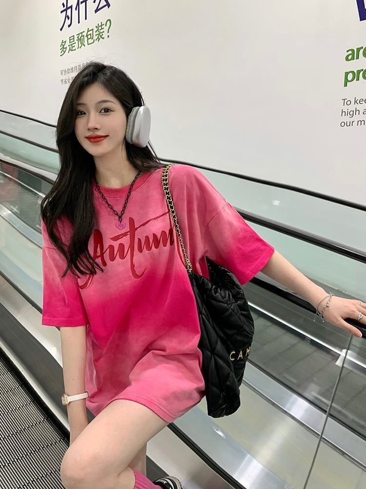レイジースタイルドーパミングラデーションタイダイオールマッチ半袖Tシャツ<S-2895>