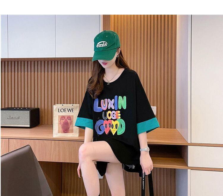 絶対欲しい プリント ラウンドネック 切り替え 全2色 半袖Tシャツ ＜S-8672＞