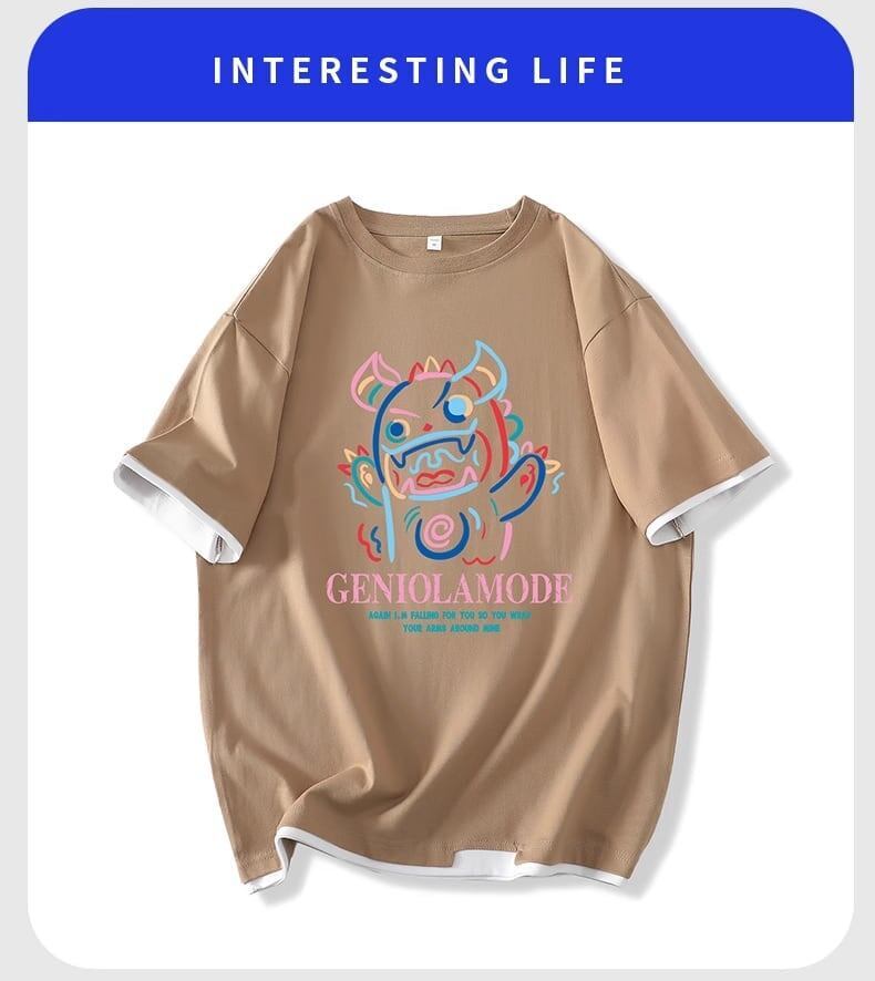 ユニセックスピュアコットン漫画プリント半袖Tシャツ<S-5115>