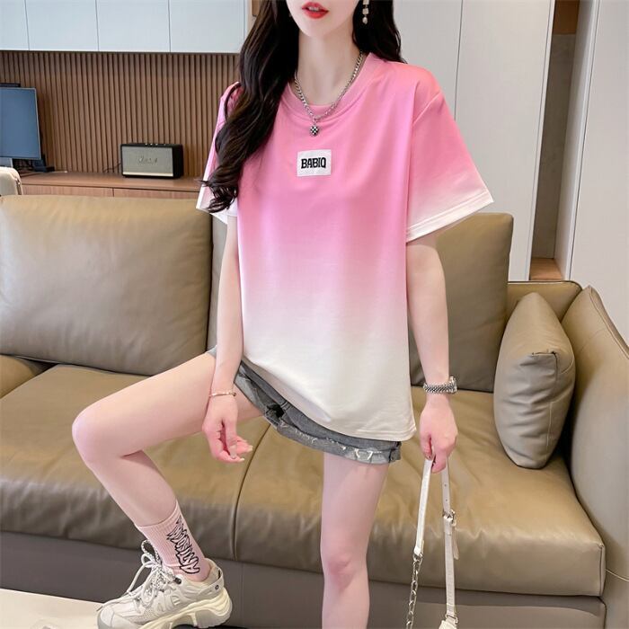 新商品 カジュアル グラデーション プリント 全3色 半袖Tシャツ<S-9214>