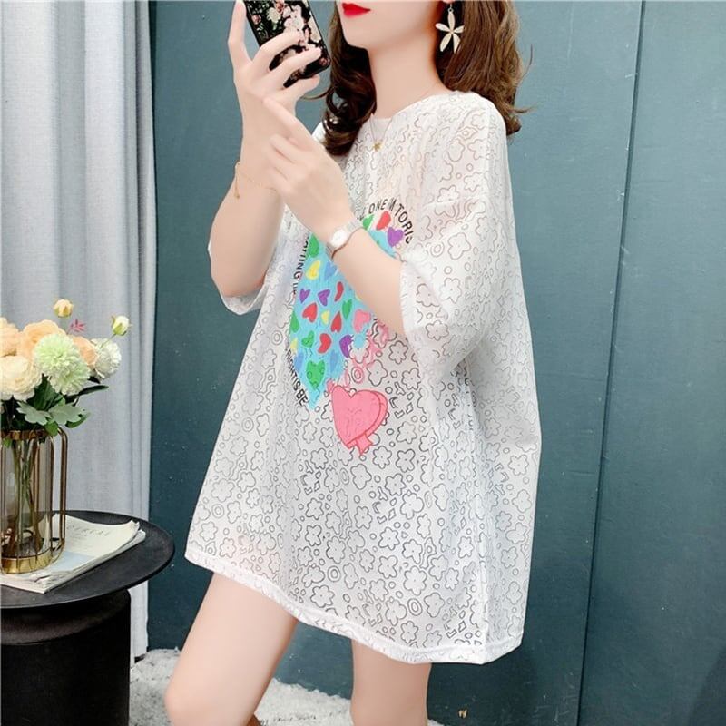 スタイリッシュ 切り替え 一目惚れ プリント Tシャツ カットソー＜S-3579＞
