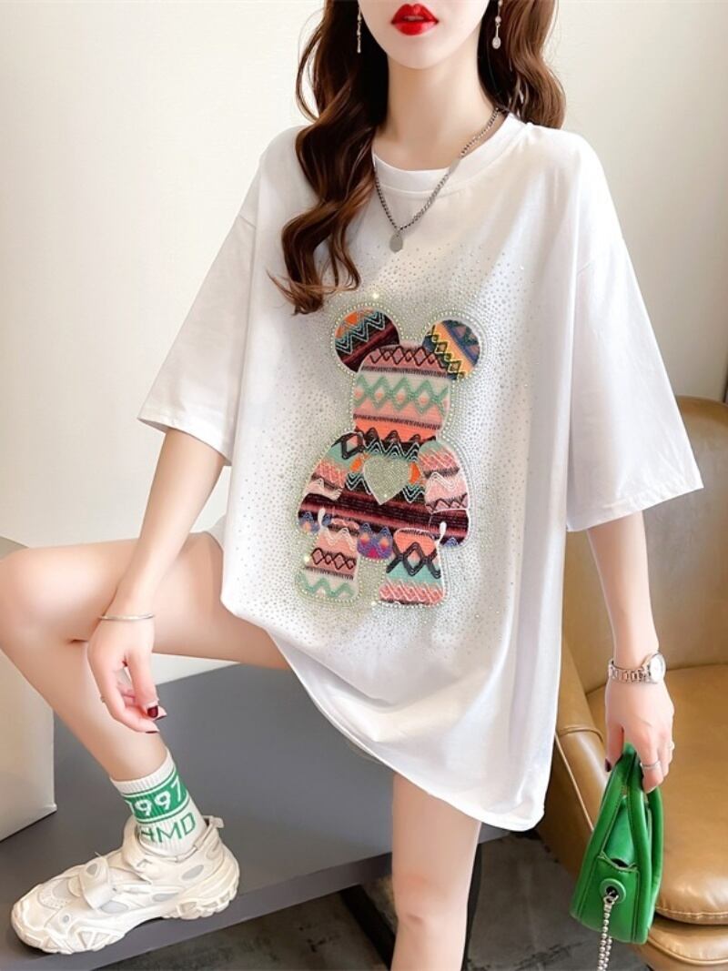 【半額！期間限定！！】絶対流行 ホットダイヤモンド カジュアル プリント全2色 半袖Tシャツ カットソー ＜S-8564＞