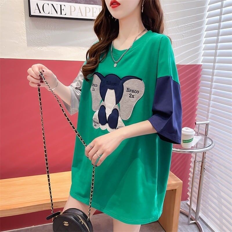気質漫画カラーマッチング偽ツーピース半袖Tシャツ<S-2997>