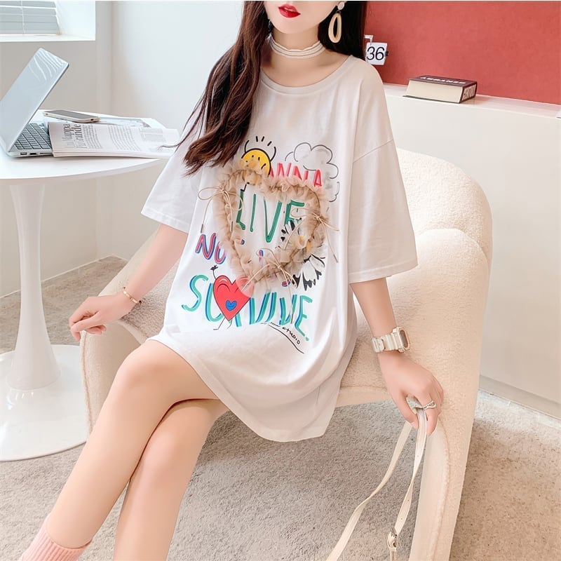 デザイン感 切り替え チャーミング プリント Tシャツ カットソー＜S-3529＞