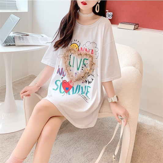 デザイン感 切り替え チャーミング プリント Tシャツ カットソー＜S-3529＞