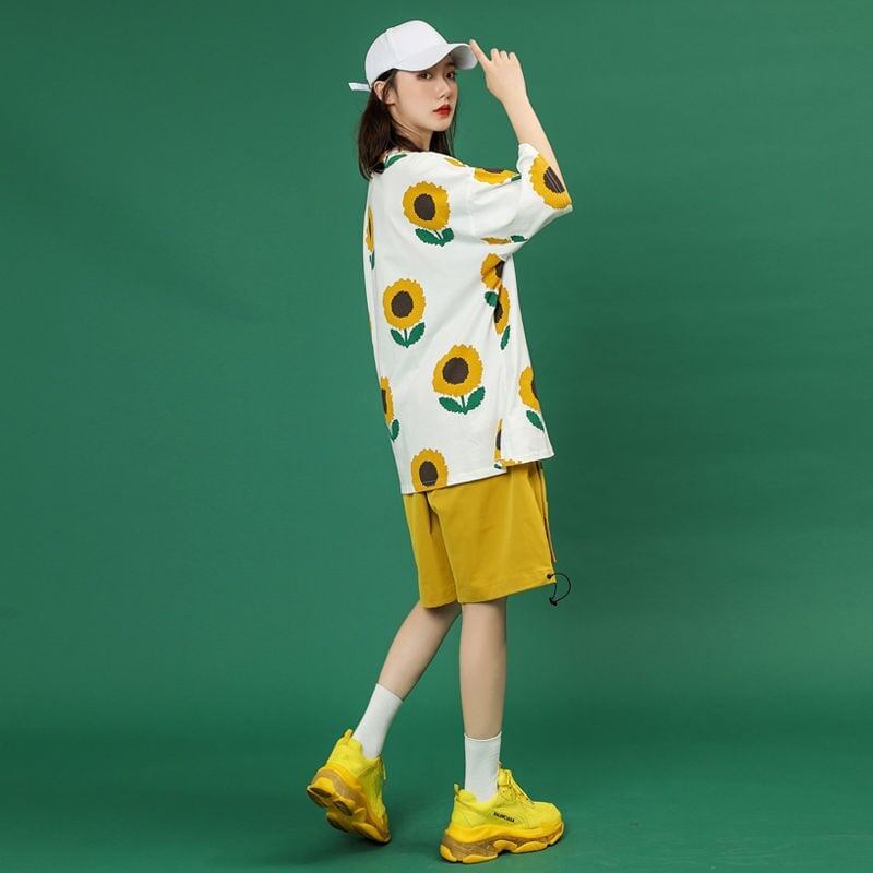 新商品 カジュアル 簡潔 花柄 半袖Ｔシャツⅹパンツセット<S-8071>