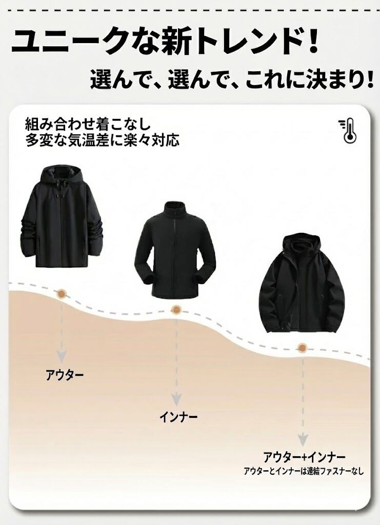 ファッション カジュアル 撥水加工 全3色　男女兼用  マウンテンジャケット   3way    ボアライナー <S-12406>