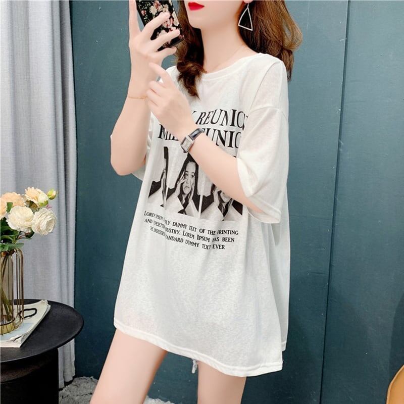 デザイン感 切り替え チャーミング プリント Tシャツ カットソー＜S-3517＞