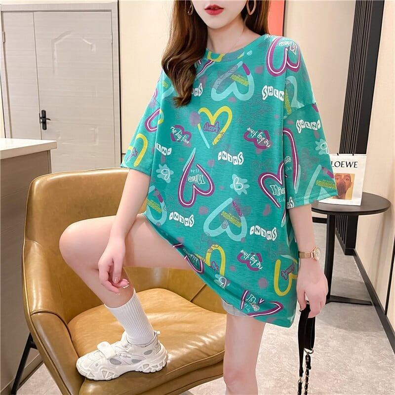 スタイリッシュ プリント 一目惚れ Tシャツ カットソー ワンピース＜S-3322＞