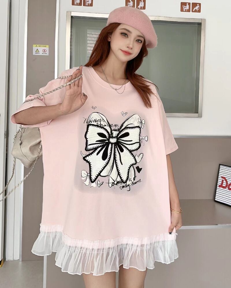 今季マストバイ プリントゆったり 切り替え 半袖Tシャツ 全4色＜S-8256＞