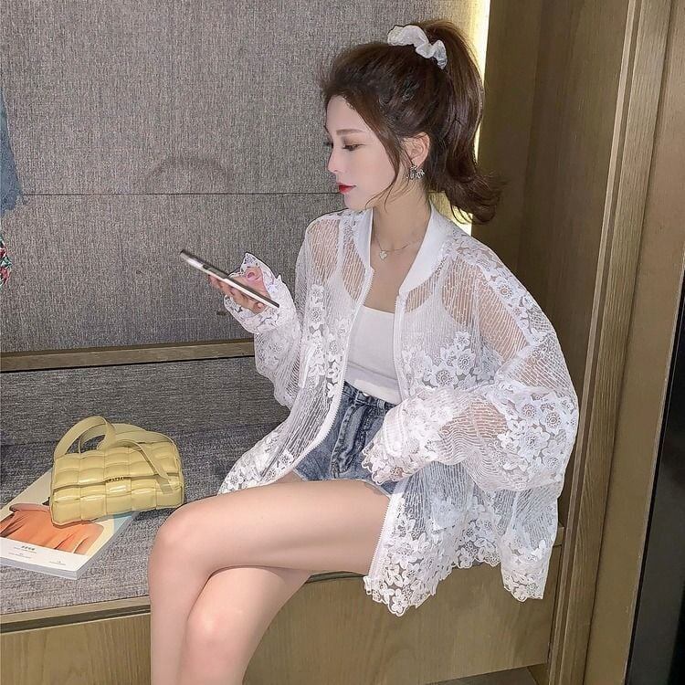 売り切れ必至 UVカット夏 スウィート 長袖 薄手 透け感 日焼け止め ゆったり シャツ＜S-4990＞