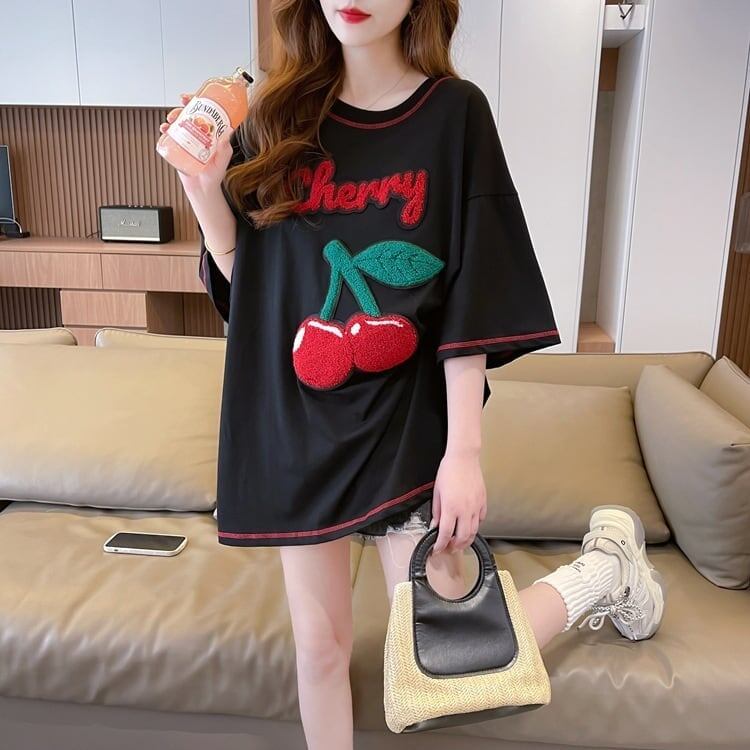 おすすめ新作 Tシャツ チェリー刺 ゆったり半袖＜S-2971＞