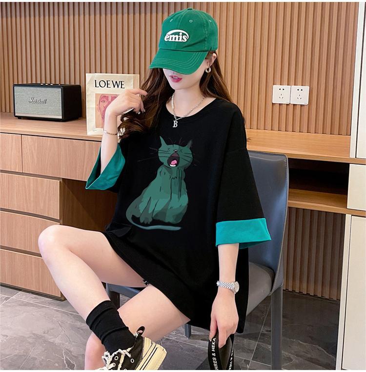 ユニークなデザイン気質のカラーブロック半袖Tシャツ<S-2900>