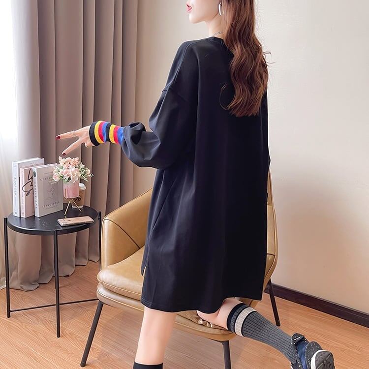 着?せ グラフィックプリント 虹色 ロング長袖Tシャツ 三色トップス＜S-4107＞