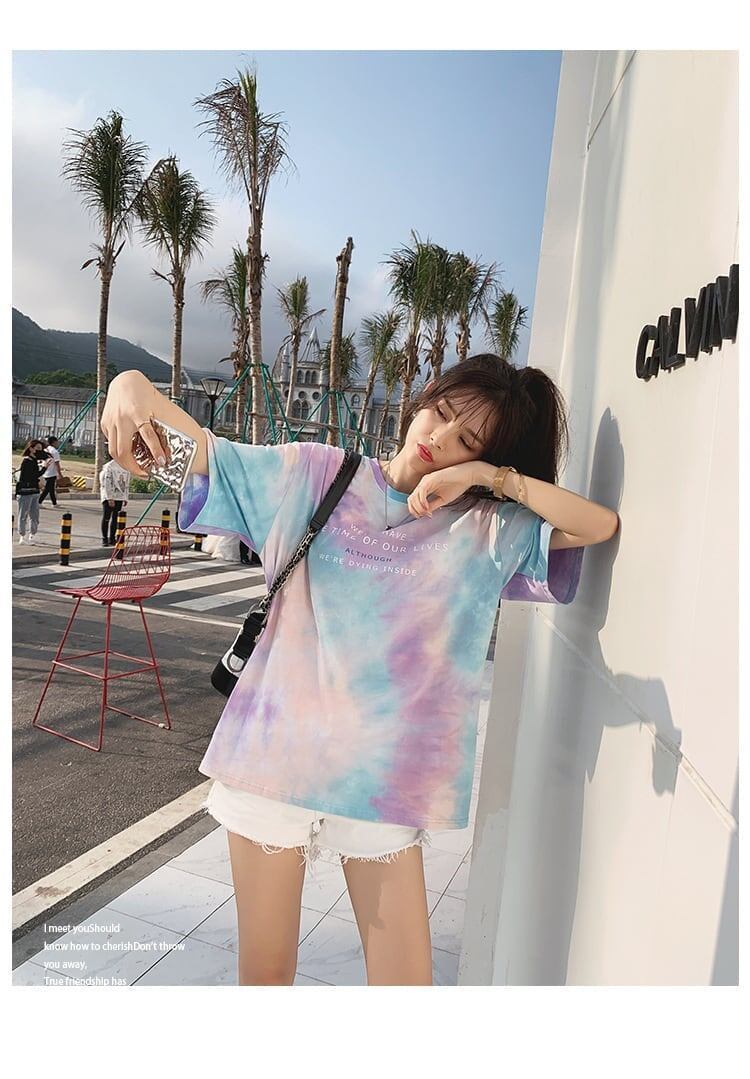 夏らしいタイダイグラデーションルーズ半袖Tシャツ<isf-2961>