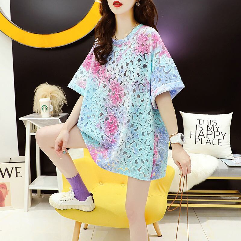 美人度アップ ゆったり スウィート 透かし彫り 半袖Tシャツ＜S-8140＞