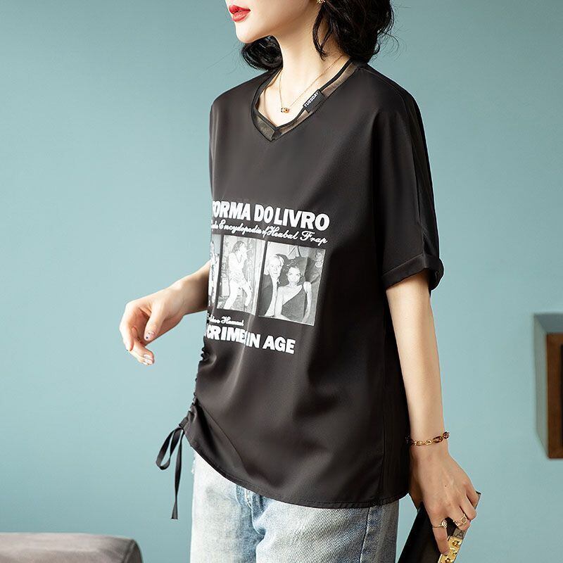 話題沸騰中 ファッション 着回し力抜群 プリント 2色選択 半袖Tシャツ＜S-8621＞