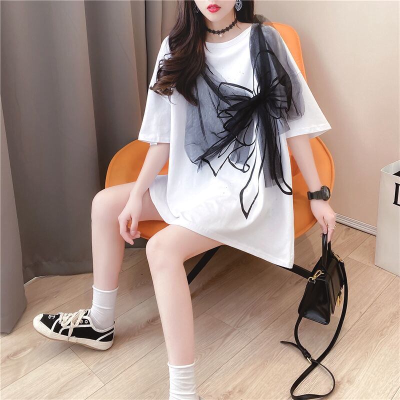 美人度アップ リボン スウィート プリント全2色 半袖Tシャツ<S-8726>
