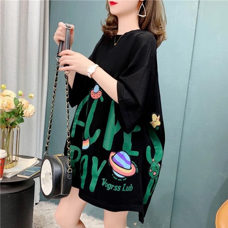ファッション 切り替え 美人度アップ プリント Tシャツ カットソー＜S-3636＞