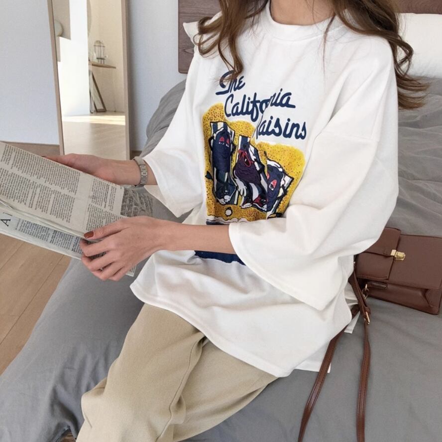話題沸騰中 ゆったり カジュアル プリント 2色半袖Tシャツ＜S-8161＞
