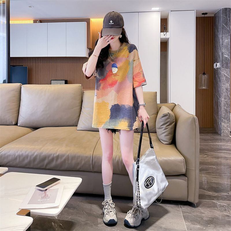 売り切れ必至 絞り染め ファッション プリント 2色選択 半袖Tシャツ＜S-8573＞