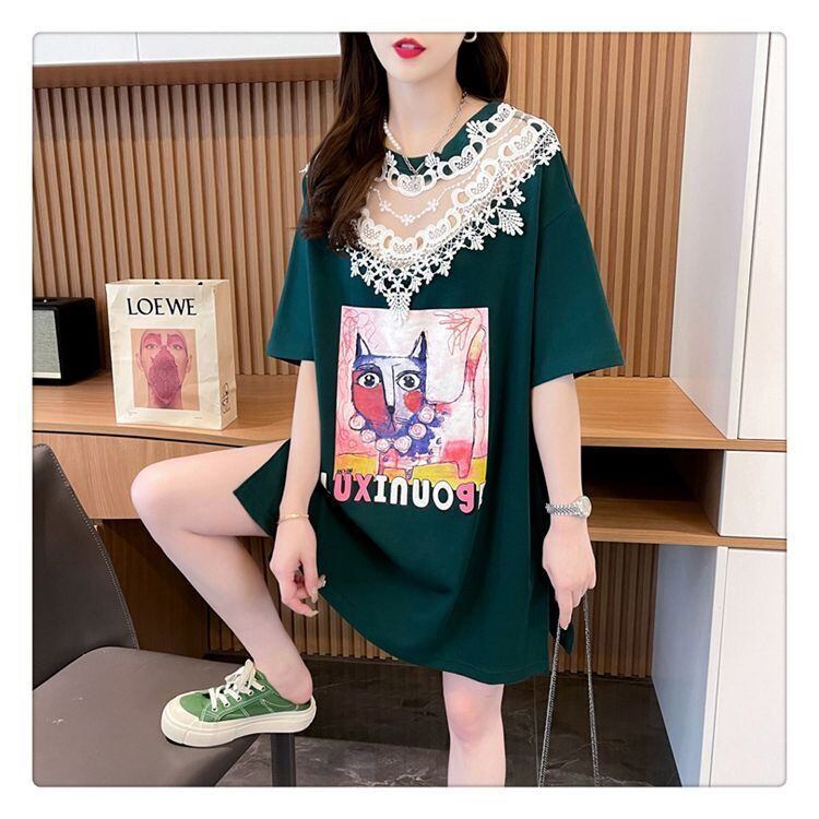 新商品 透かし彫り キュート レース 切り替え ゆったり 半袖Tシャツ＜S-8472＞
