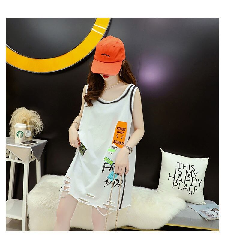 今季マストバイ ダメージ加工 デザイン性抜群 プリント全2色 ノースリーブ Tシャツ カットソー＜S-9141＞
