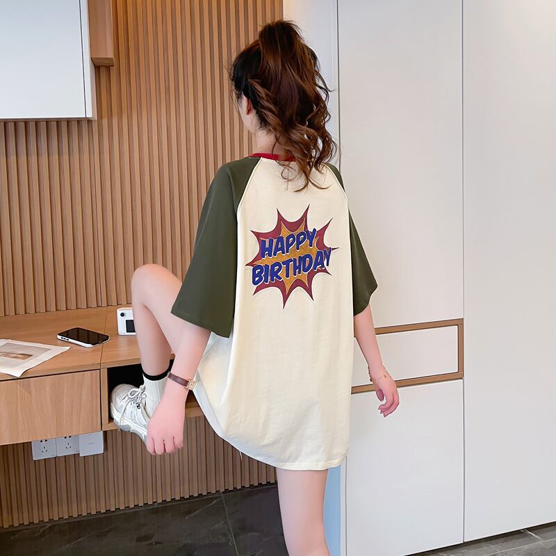 絶対欲しい プリント 個性派 切り替え 全2色 半袖 Tシャツ ＜S-8545＞