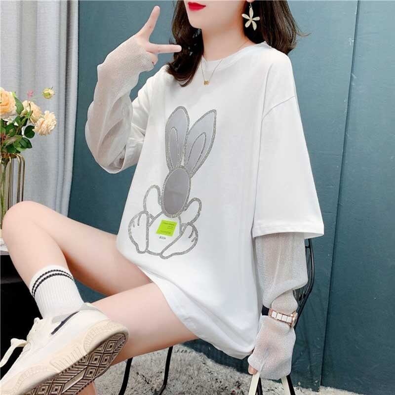 個性的なデザイン カートゥーンプリント 女性力を高める Tシャツ カットソー＜S-2995＞