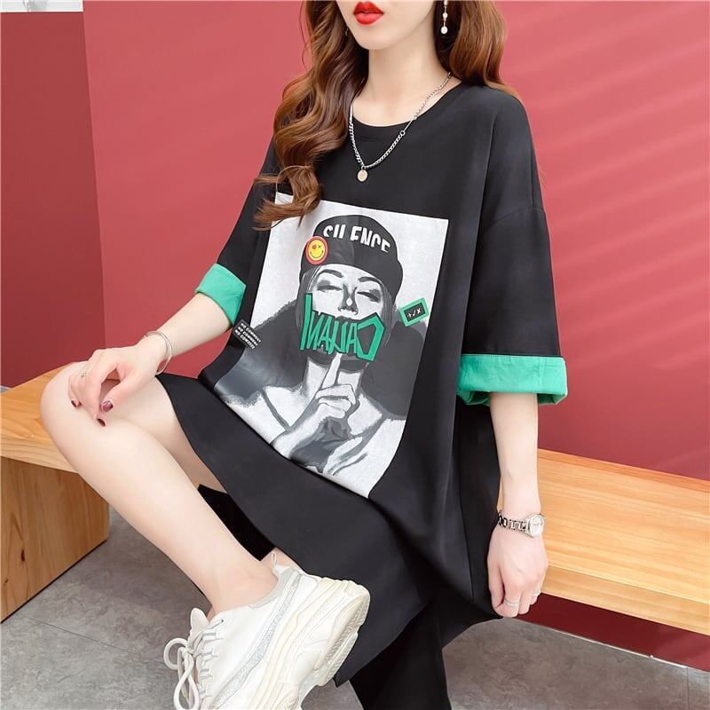 ルーズ プリント オシャレ感たっぷり Tシャツ カットソー ワンピース＜S-3545＞