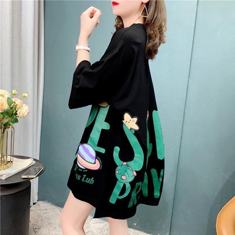 ファッション 切り替え 美人度アップ プリント Tシャツ カットソー＜S-3636＞