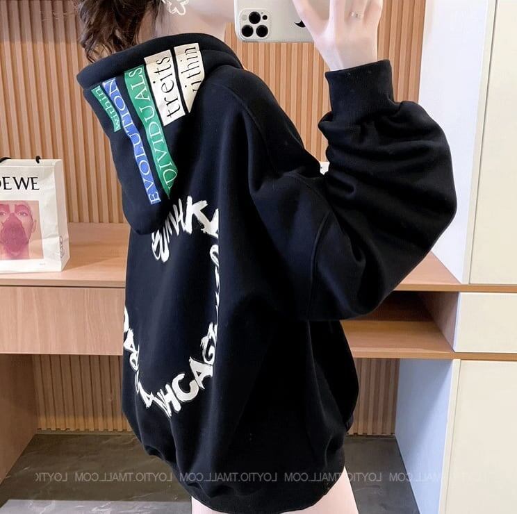 韓国系ハートマークプリントフード付きパーカー三色あり＜S-4143＞