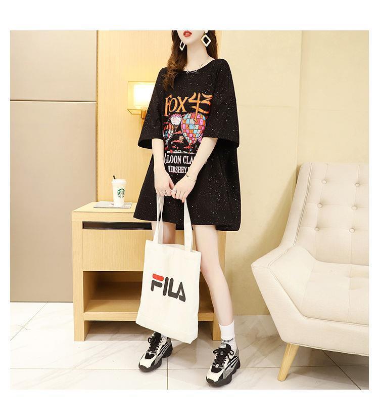 好感度UP プリント バックオープン ロング Tシャツ ブラック ゆったり ワンピース＜S-3001＞