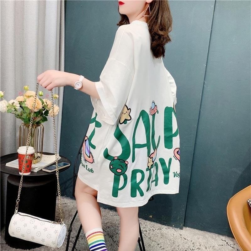 ファッション 切り替え 美人度アップ プリント Tシャツ カットソー＜S-3636＞