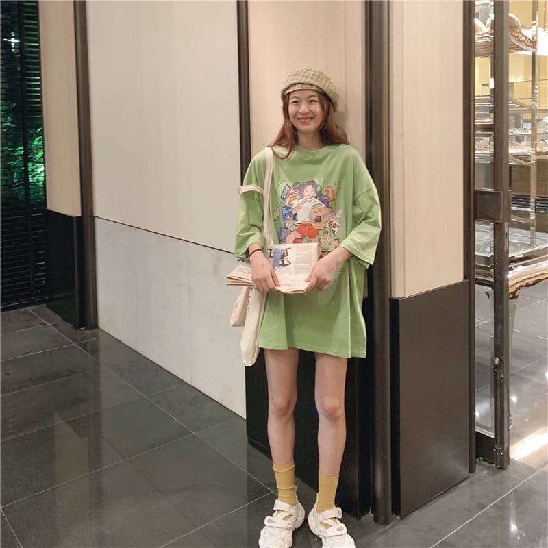 ルーズ 切り替え オシャレ度満点 プリント Tシャツ カットソー＜S-3459＞