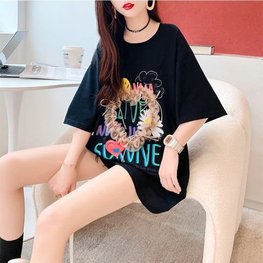 デザイン感 切り替え チャーミング プリント Tシャツ カットソー＜S-3529＞