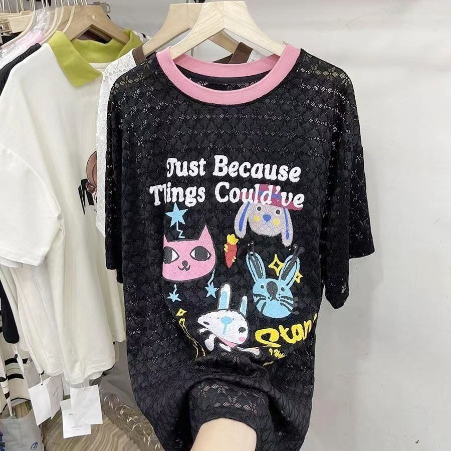 【半額！期間限定！！】新商品 キュート 超人気 プリント 2色半袖Tシャツ＜S-8520＞