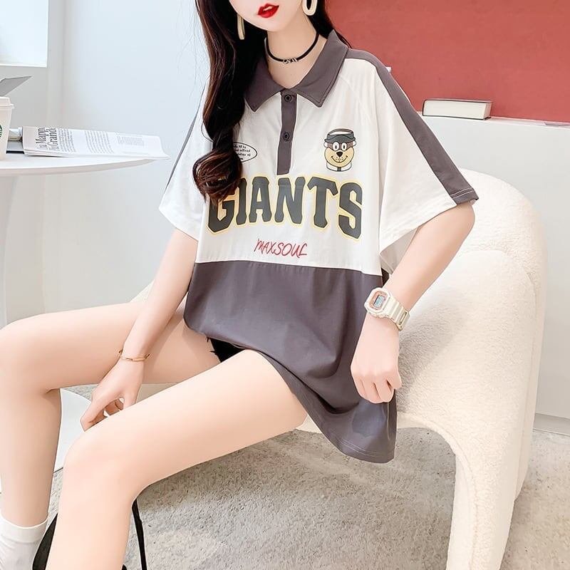 ファッションカジュアルネットレッドルーズポロカラー半袖Tシャツ<S-2856>