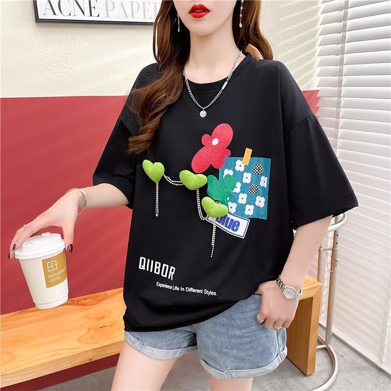カジュアル プリント 好感度満載 ラウンドネック Tシャツ カットソー＜S-3118＞