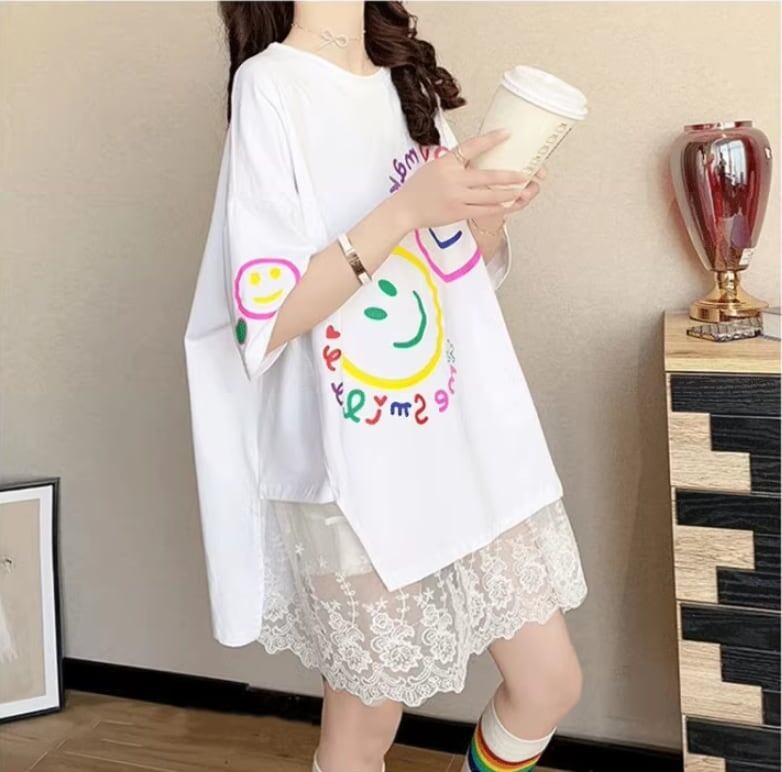 新作 ロゴ レイヤード風 プリント ゆったり 半袖 Ｔシャツ 全3色<S-4948>