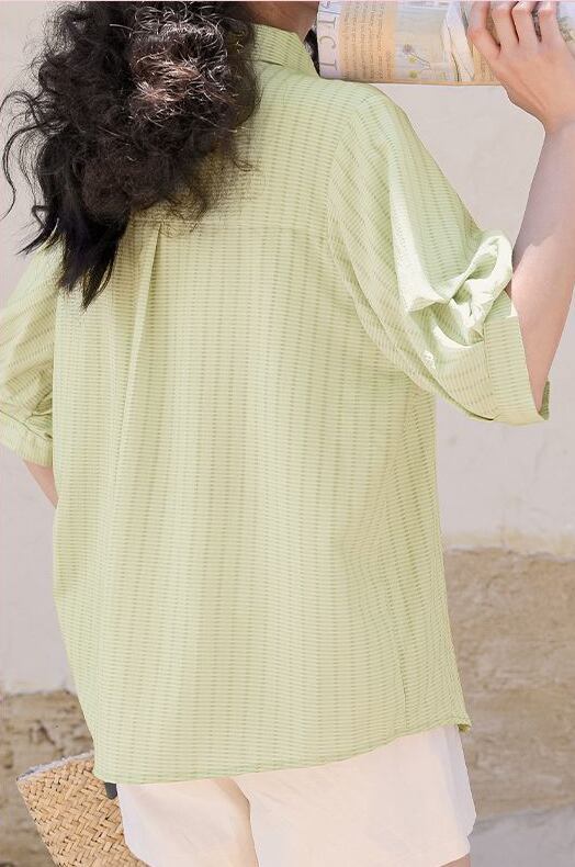 好感度UP 上質 美人度アップ 知的 ストライプ柄 3色選択 半袖シャツ＜S-9047＞