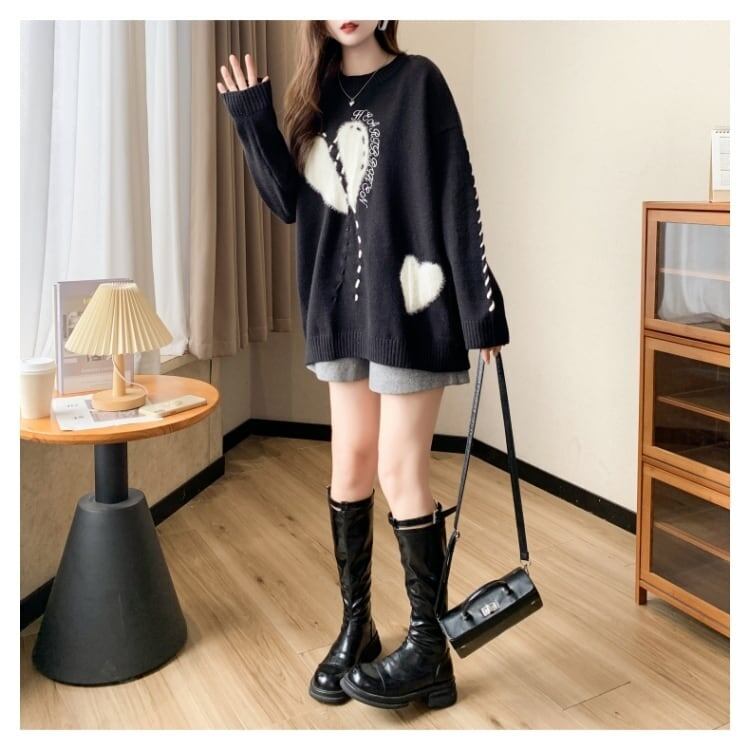 超人気  厚手 ゆったりニットセーター<S-6057>