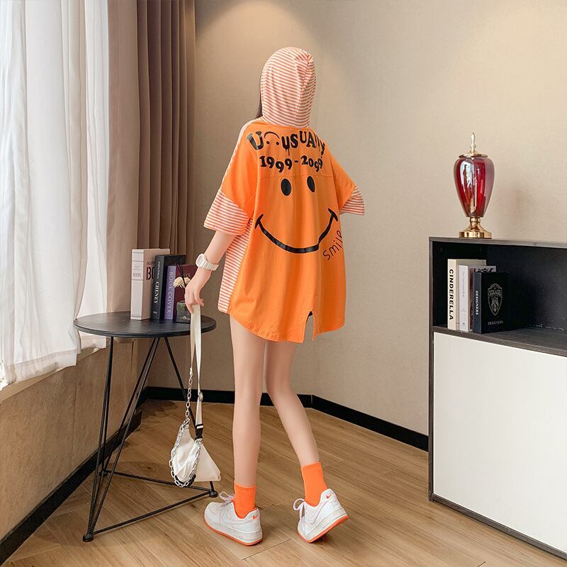 スタイルアップ効果抜群 ストライプ柄 アバンギャルド 切り替え レース プリント全2色 半袖Tシャツ<S-9111>