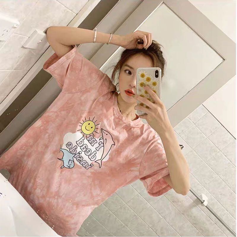 絶対欲しい キュート 話題沸騰中 絞り染め プリント 全2色 半袖Tシャツ<S-8759>