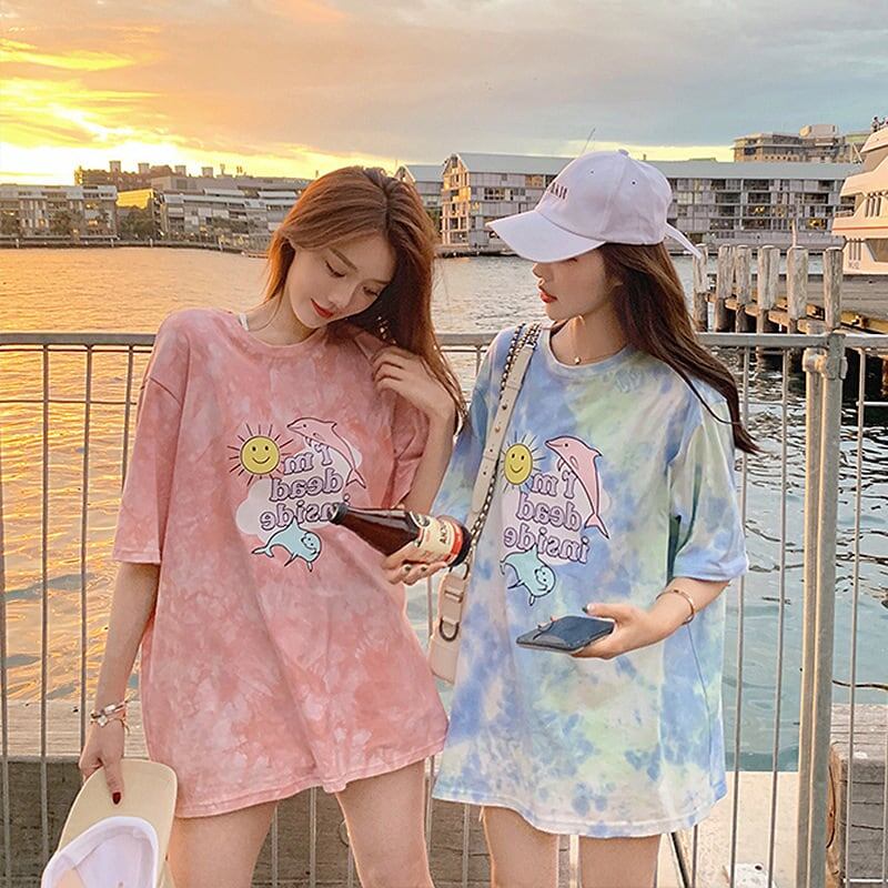 絶対欲しい キュート 話題沸騰中 絞り染め プリント 全2色 半袖Tシャツ<S-8759>