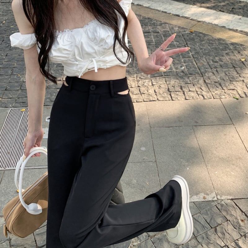 細身効果抜群 ハイウエスト 美感いっぱい ワイドパンツ ボトムス＜S-3033＞