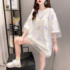 イントレンディなメッシュフェイクツーピースバタフライTシャツルーズトップ<S-2858>